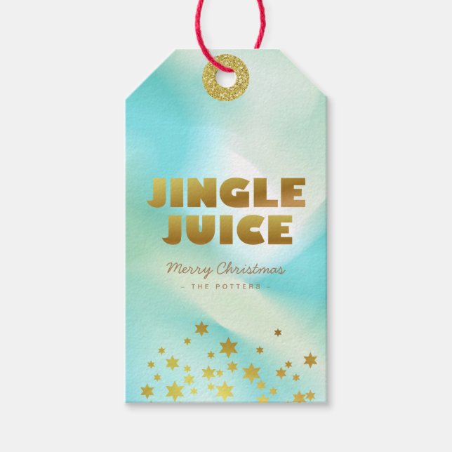 Étiquettes-cadeau Jingle | Pastel Green Gradient & Gold (Devant)