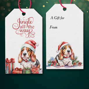 Étiquettes-cadeau Jingle Tout le chemin Basset Hound Chien Noël