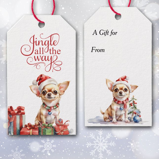 Étiquettes-cadeau Jingle Tout le chemin Chihuahua Chien Noël (Créateur téléchargé)