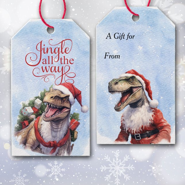 Étiquettes-cadeau Jingle Tout le chemin Dinosaur Père Noël (Créateur téléchargé)