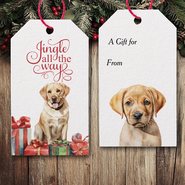 Étiquettes-cadeau Jingle Tout le chemin Jaune Lab Retriever Noël (Créateur téléchargé)
