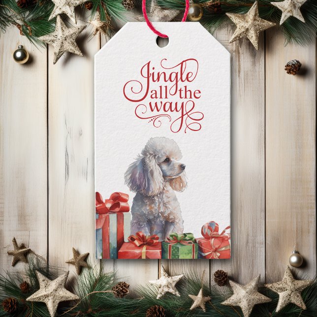 Étiquettes-cadeau Jingle tout le long de White Poodle Noël (Créateur téléchargé)