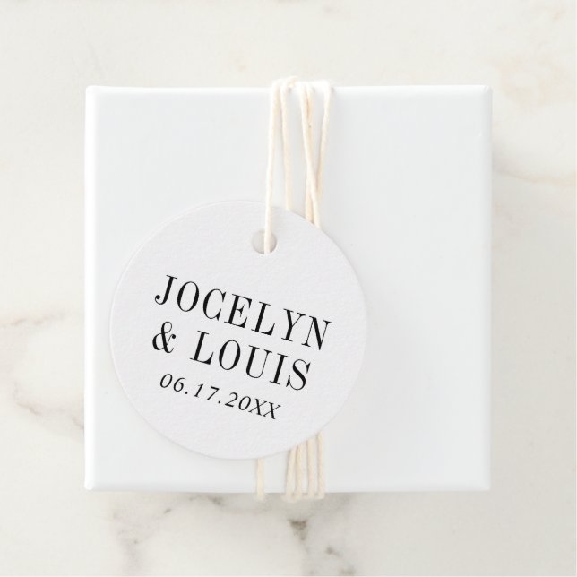 Étiquettes Cadeau Jocelyn Mariage moderne noir et blanc (En situation)