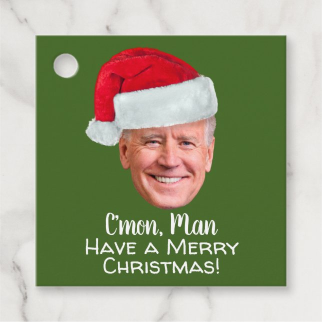 Étiquettes Cadeau Joe Biden Santa Hat C'mon Homme - Joyeux Noël (Devant)