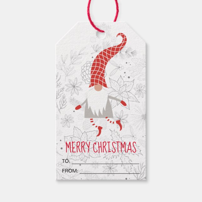 Étiquettes-cadeau Joie Rouge Blanc Joyeux Noël Gnome (Devant)