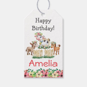Étiquettes-cadeau Joli anniversaire pour les animaux de ferme florau