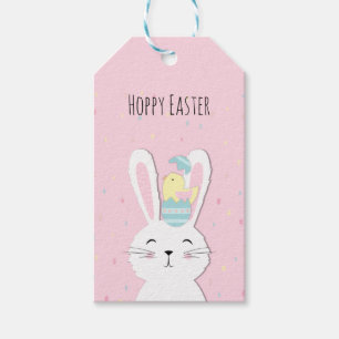 Étiquettes-cadeau Joli arrière - plan rose lapin de Pâques