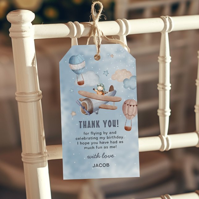 Étiquettes-cadeau Joli avion aéroplane aquarelle garçon d'anniversai (Créateur téléchargé)