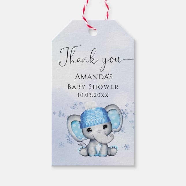 Étiquettes-cadeau Joli Baby shower d'éléphant d'hiver Merci Cadeau T (Devant)