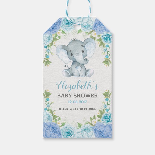 Étiquettes-cadeau Joli Baby shower Floral Jungle Eléphant (Devant)