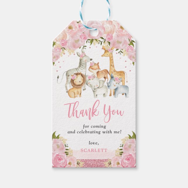 Étiquettes-cadeau Joli Baby shower Floral Safari Jungle Animaux (Devant)