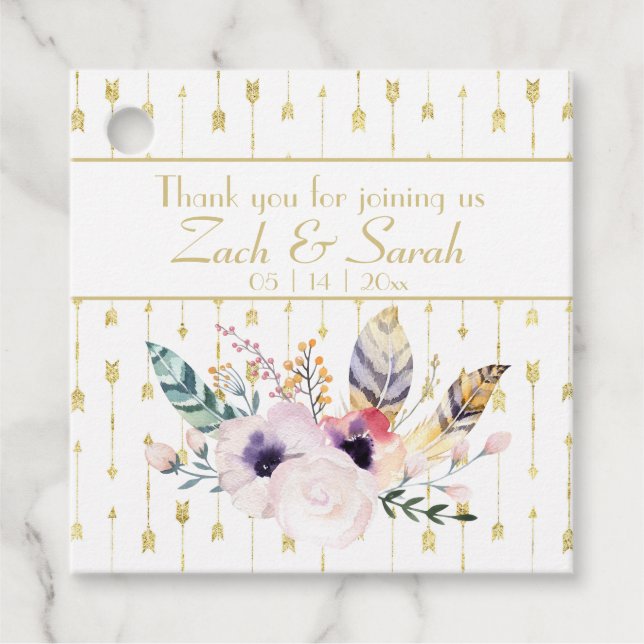 Étiquettes Cadeau Joli Boho Bouquet Mariage (Devant)