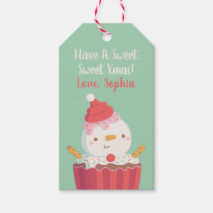 Étiquettes-cadeau Joli Bonhomme de Neige Cupcake, Joyeux Noël