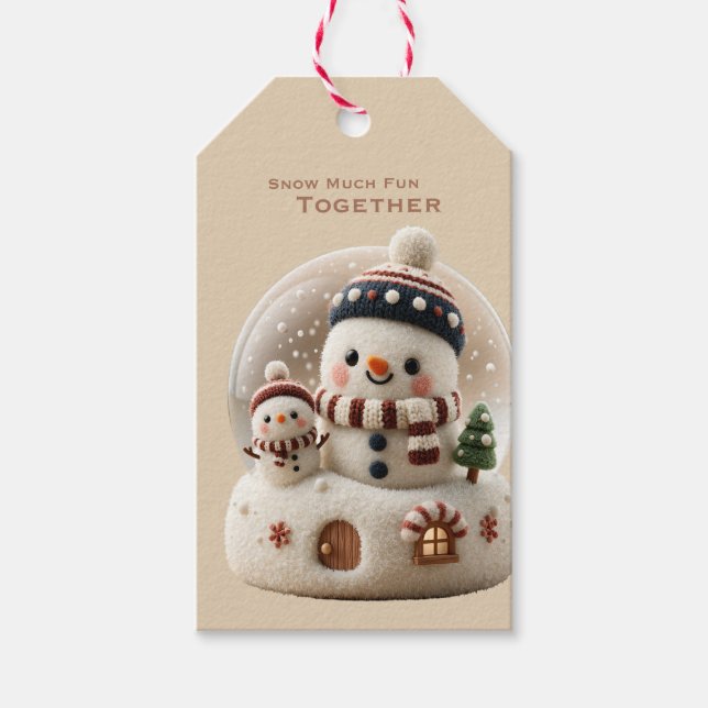 Étiquettes-cadeau Joli Bonhomme de Neige en Feutrage à l'Aiguille da (Devant)
