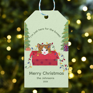 Étiquettes-cadeau Joli Chat dans une Boîte Ici pour les Boîtes Noël