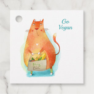 Étiquettes Cadeau Joli Chat de Dessin Animé Orange Écolo Devenez Vég