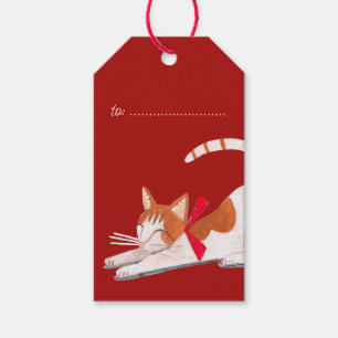 Étiquettes-cadeau Joli chat rouge Noël vacances