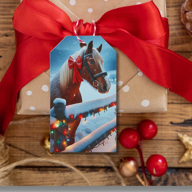 Étiquettes-cadeau Joli Cheval Brown avec Bow Noël à et de (Créateur téléchargé)