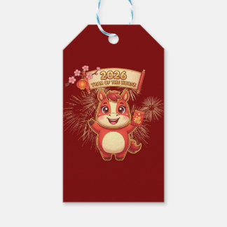 Étiquettes-cadeau Joli Cheval Rouge 2026 Année Du Cheval