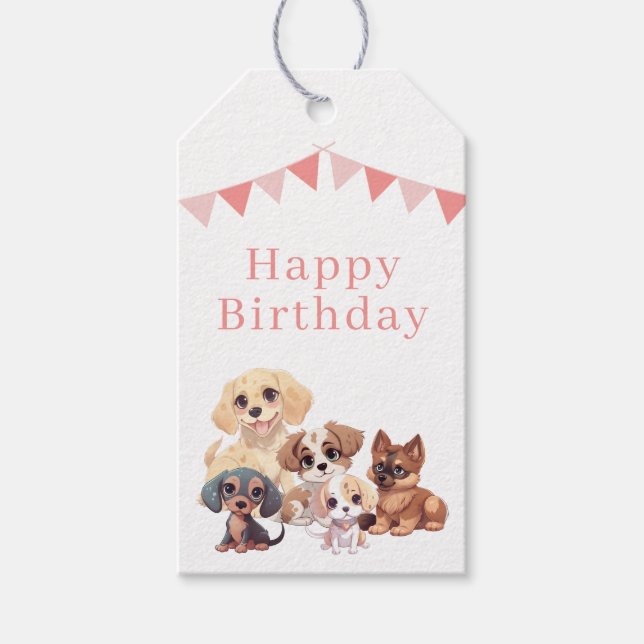 Étiquettes-cadeau Joli Chien Chien Rose fille Anniversaire (Devant)