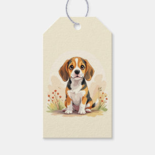 Étiquettes-cadeau Joli chiot Beagle tricolore noir, fauve et blanc