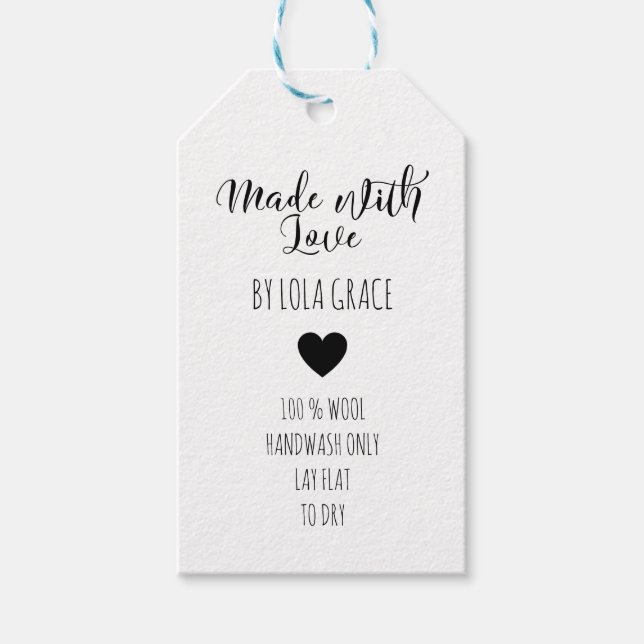 Étiquettes-cadeau Joli cœur fait avec amour en papier kraft (Devant)