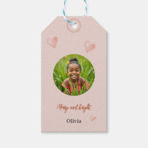 Étiquettes-cadeau Joli cœur rose de vacances peint à la main
