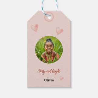 Étiquettes-cadeau Joli cœur rose de vacances peint à la main
