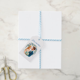 Étiquettes-cadeau Joli couple de mariage bleu personnalisable