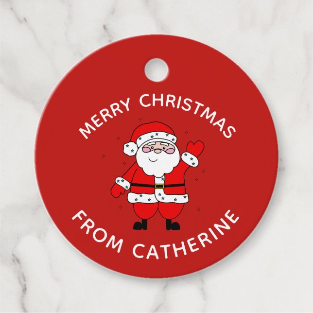 Étiquettes Cadeau Joli dessin Père Noël Noël rouge (Devant)