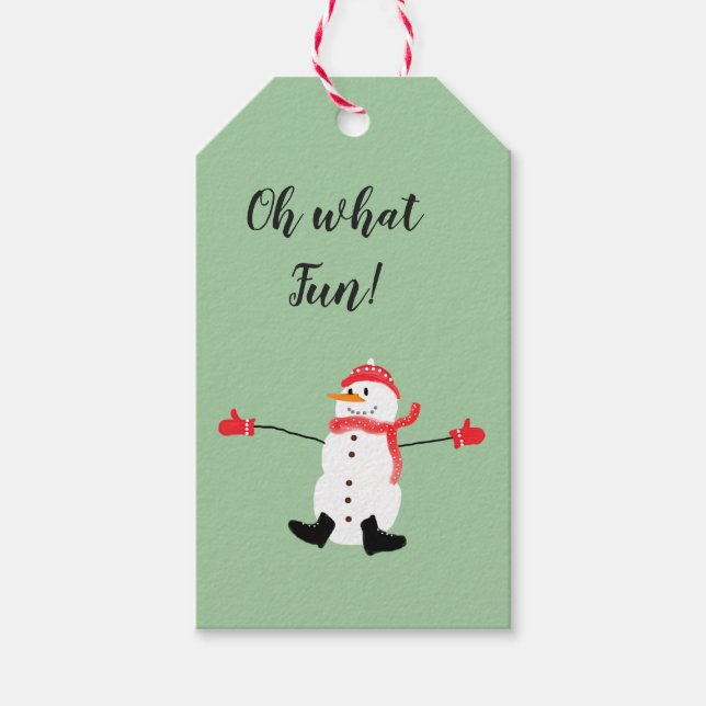 Étiquettes-cadeau Joli Dessin Snowman Oh What Fun Sage Green (Devant)