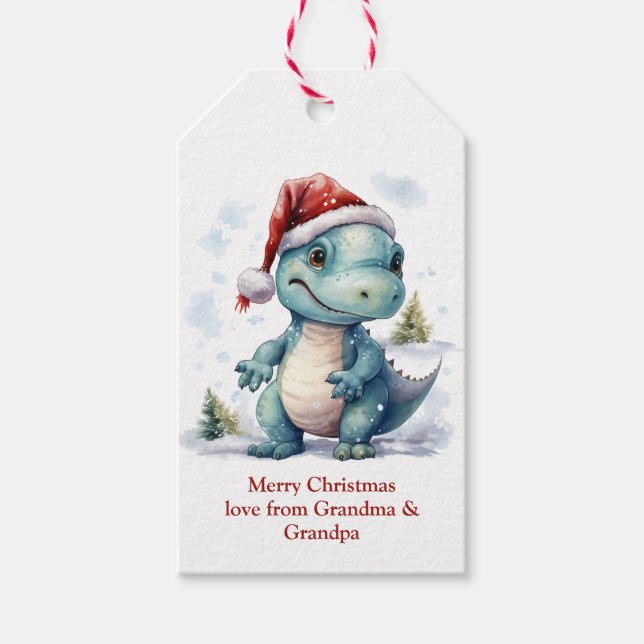 Étiquettes-cadeau Joli dinosaure de Noël (Devant)