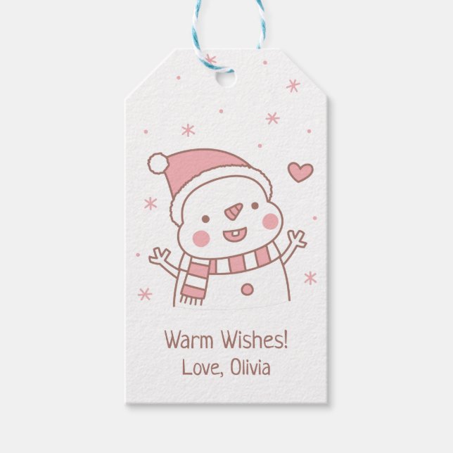 Étiquettes-cadeau Joli Doodle Snowman, Noël Personnalisé (Devant)