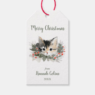 Étiquettes-cadeau Joli Élégant Chat Calico Noël Minimaliste