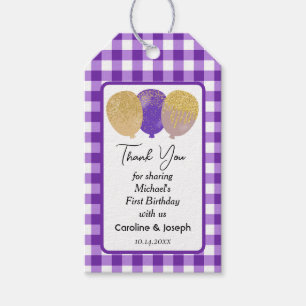 Étiquettes-cadeau Joli En vichy violet, Parties scintillant Ballons 