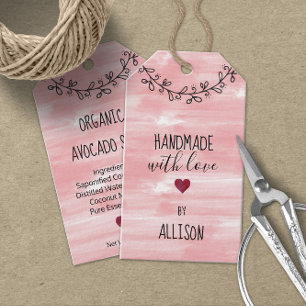 Étiquettes-cadeau Joli fait-main personnalisé amour rose aquarelle