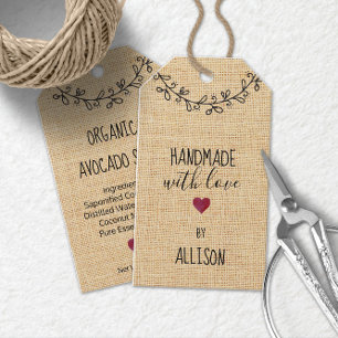 Étiquettes-cadeau Joli Fait-main Personnalisé avec Amour Faux Tissu