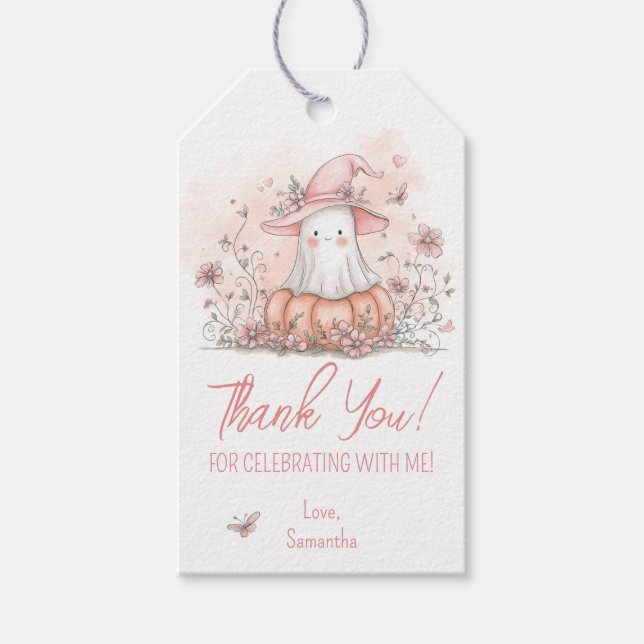 Étiquettes-cadeau Joli Fantôme Merci pour l'anniversaire (Devant)