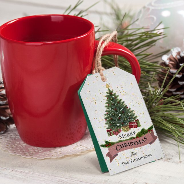 Étiquettes-cadeau Joli Faux Parties scintillant rose Arbre de Noël | (Créateur téléchargé)