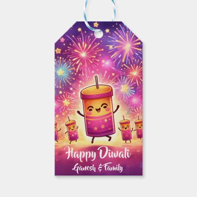 Étiquettes-cadeau Joli feu d'artifice Diwali (Devant)