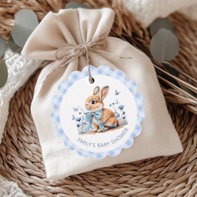 Étiquettes Cadeau Joli Fleur sauvage Bunny En vichy Merci (Créateur téléchargé)