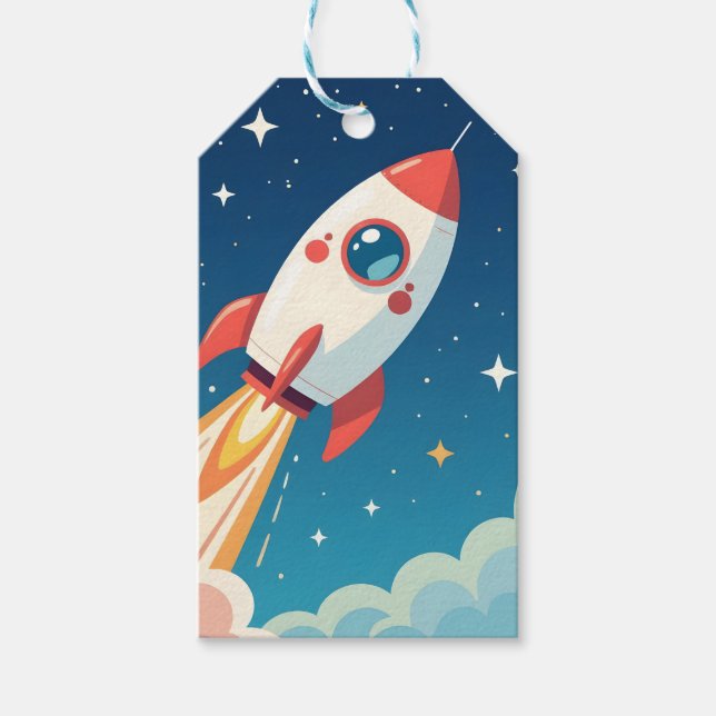 Étiquettes-cadeau Joli fusée spatiale qui décolle (Devant)