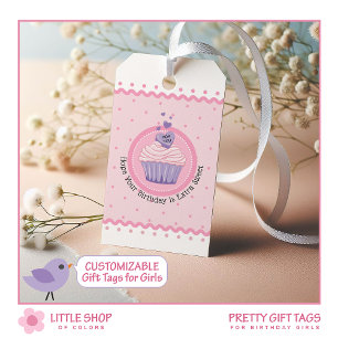 Étiquettes-cadeau Joli gâteau cupcake rose personnalisable pour anni