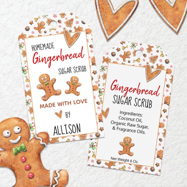 Étiquettes-cadeau Joli Gâteau d'épice 🍪 Fait Avec Amour Vacances (Cute Gingerbread 🍪 Made With Love Holiday Gift Tags
)