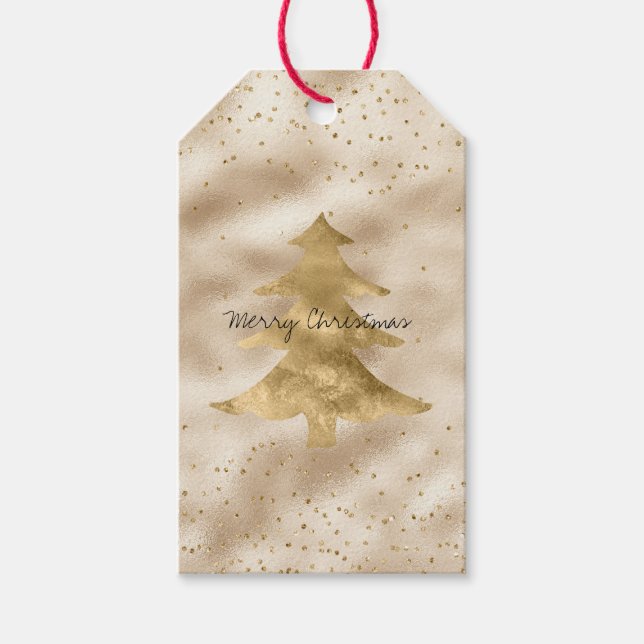 Étiquettes-cadeau Joli Glam Gold Sparkle Dots Arbre de Noël (Devant)