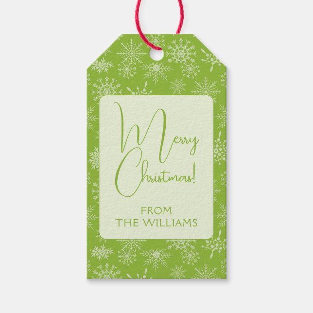 Étiquettes-cadeau Joli Green White Snowflakes Noël (Devant)