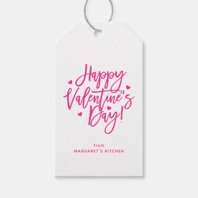 Étiquettes-cadeau Joli Heureuse Sainte-Valentin de script rose (Devant)