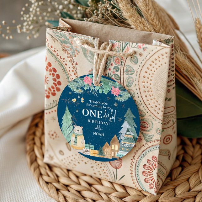 Étiquettes Cadeau Joli hiver scandinave 1er anniversaire Merci (Créateur téléchargé)