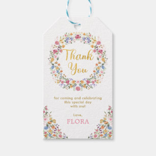Étiquettes-cadeau Joli Jardin Fleur sauvage Wreath Girls 1er anniver