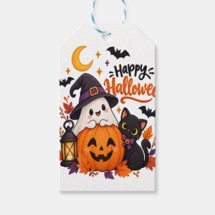 Étiquettes-cadeau Joli Joyeux Halloween Fantôme Citrouille Chat Noir